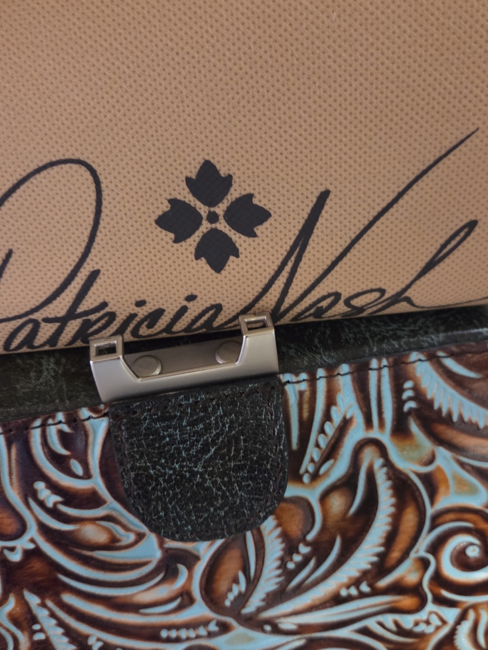 Patricia Nash Brown & Turquoise Floral Tooled Satchel - Picture 4 of 5